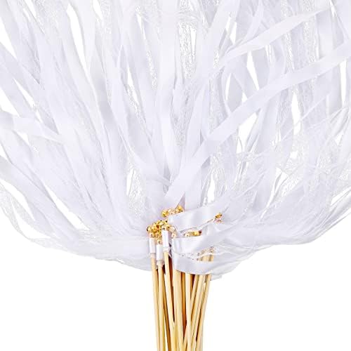150 Pcs White Lace Ribbon Stick Wands for Wedding and Party