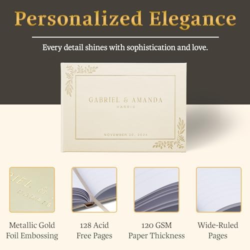 Promot Personalized Wedding Guest Book with Gold Foil