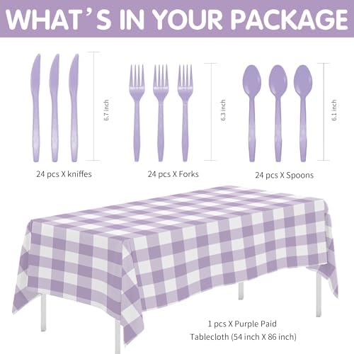 Light Purple Gingham Party Tableware Set for 24 Guests