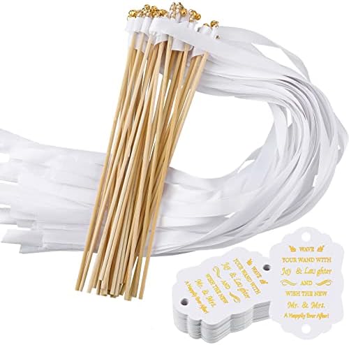 Junkin 100 Pcs Wedding Wand Streamers with Bells Set