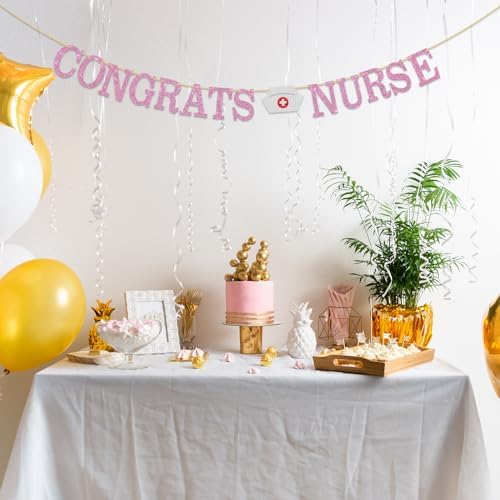 Pink Glitter Congrats Nurse Banner 3x5