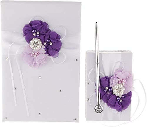 Wedding Guest Book and Pen Set Purple