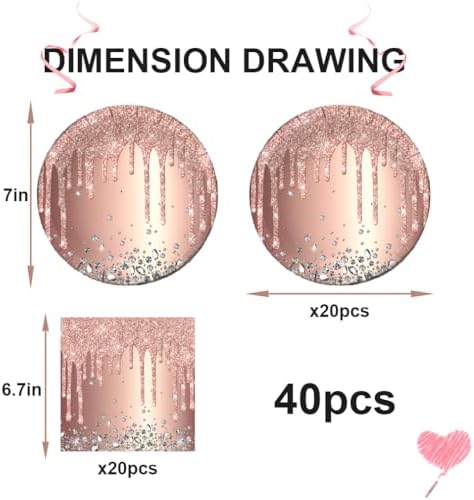 40pcs Pink Rose Golden Birthday Party Supplies Set