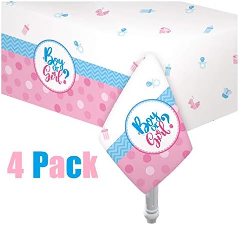 4 Pack Gender Reveal Table Covers with Pennant Banners