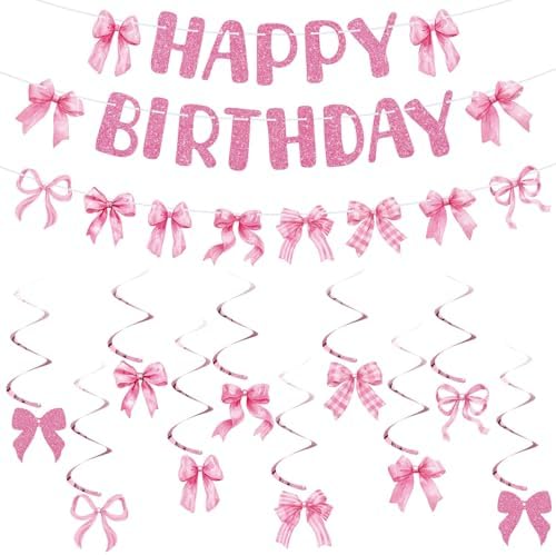 Pink Bow Birthday Party Decorations Set