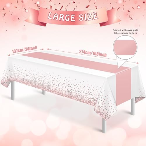 1Pcs White and Rose Gold Tablecloth Party Decorations