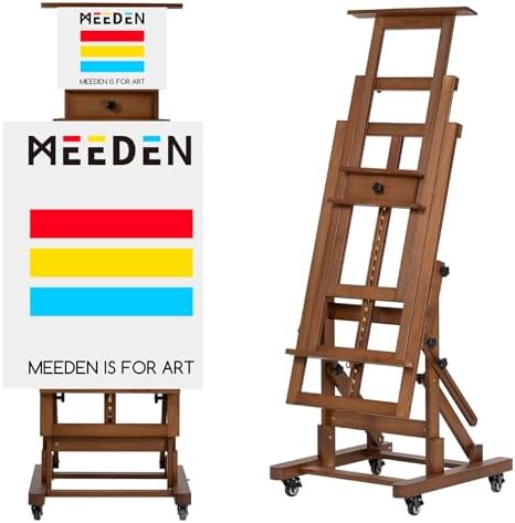 MEEDEN Extra Large Art Easel with Adjustable Height and Studio Stool