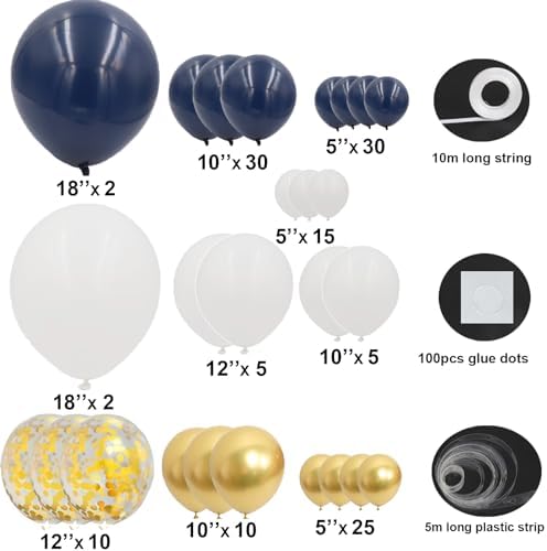 Navy Blue Gold Balloons Arch Kit 134pcs