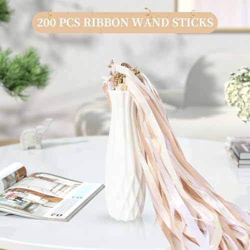 200 Pieces Ribbon Wedding Wand Sticks with Bells