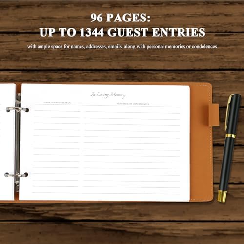 Dapsang Black Leather Funeral Guest Book with Pen 120 Pages Loose Leaf