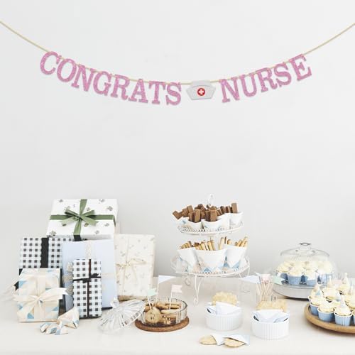 Pink Glitter Congrats Nurse Banner 3x5