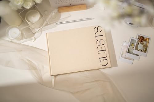 Cream Guest Book Design 3 - 95 x 7 Linen Hardcover Guestbook