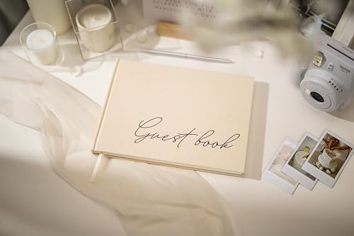 Cream Guest Book - 95x7 Linen Hardcover for Events
