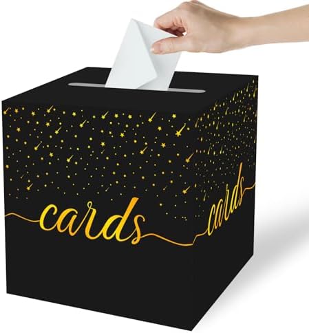 OLIVBIN Gold Foil Black Card Box for Weddings and Events
