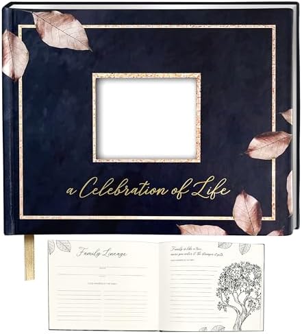 Elegant Funeral Guest Book with Photo Pocket and Rose Gold Design