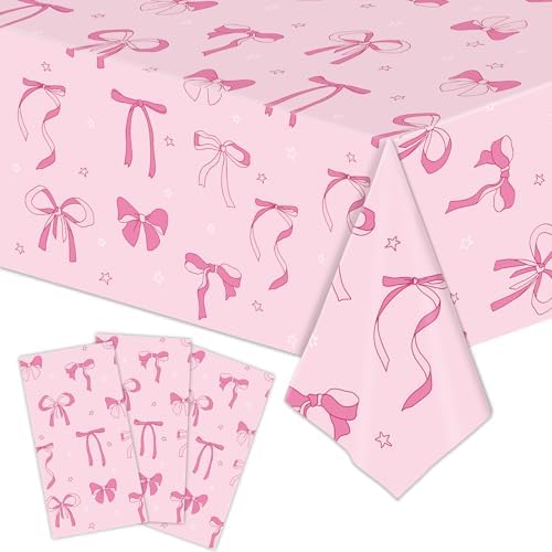 3pcs Pink Bow Tablecloth for Birthday Baby Shower Decorations