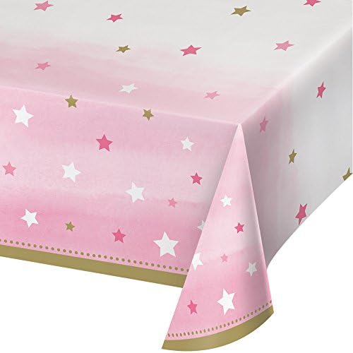 Creative Converting One Little Star Girl Print Plastic Table Cover 54x102 Pink Gold