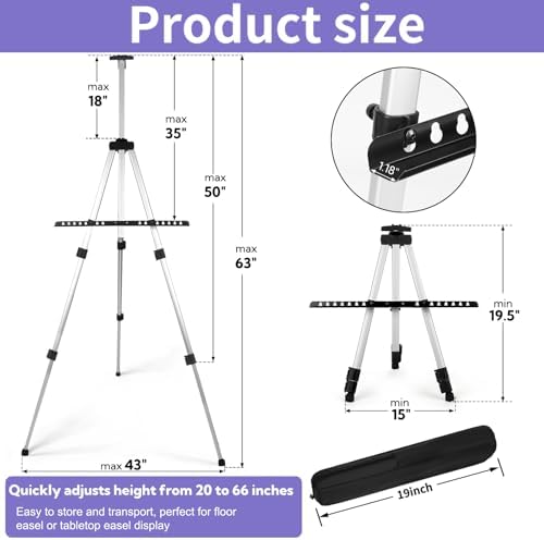 4 Pack Adjustable Portable Art Easel Stand with Carry Bag - Silver