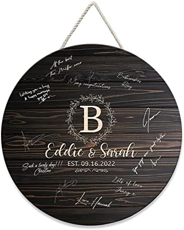 Hykuc Personalized Wooden Guest Book Sign Board 12x12