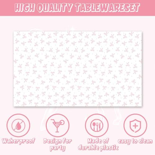 Pink and White Bow Party Tableware Set for 20 Guests