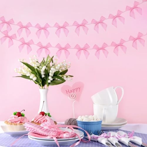 Pink Bow Banner Garland 2 Strings with 13 Pink Bows Each