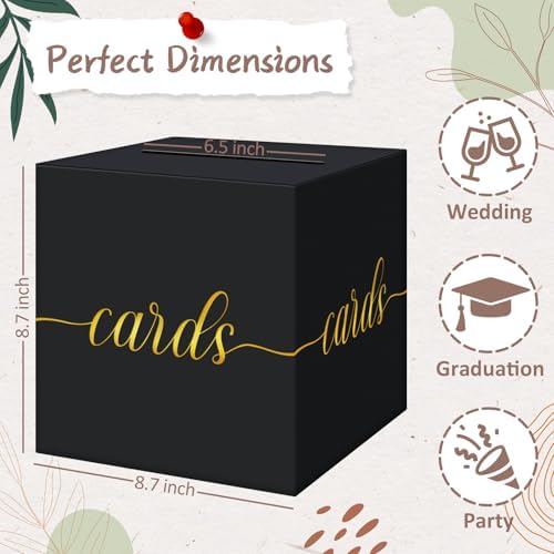 QIKSION Gold Foil Black Card Box for Graduation and Events