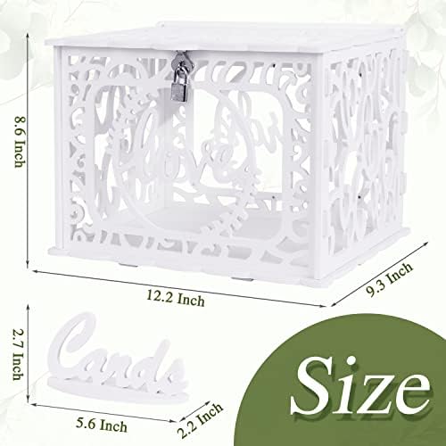 AerWo White PVC Card Box for Wedding with Lock and String Lights