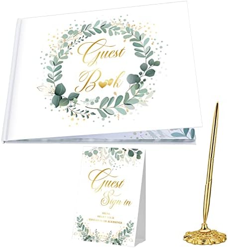 Geyee 3 Pcs Wedding Guest Book Set with Pen Holder