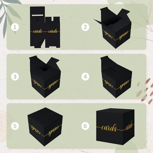 QIKSION Gold Foil Black Card Box for Graduation and Events