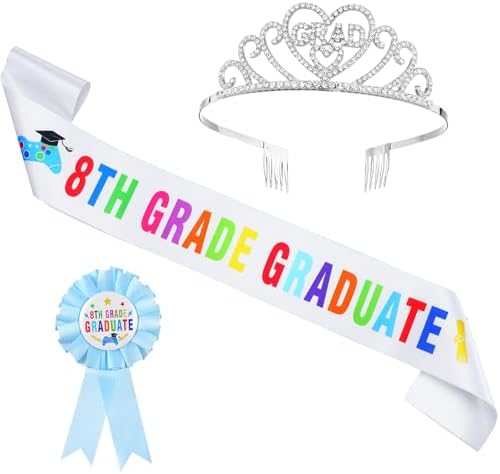 Misdary 8th Grade Graduation Sash and Crown Set