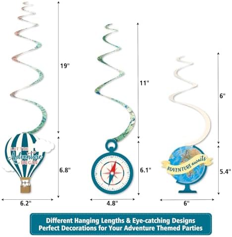 30CT Travel Themed Hanging Swirl Decorations