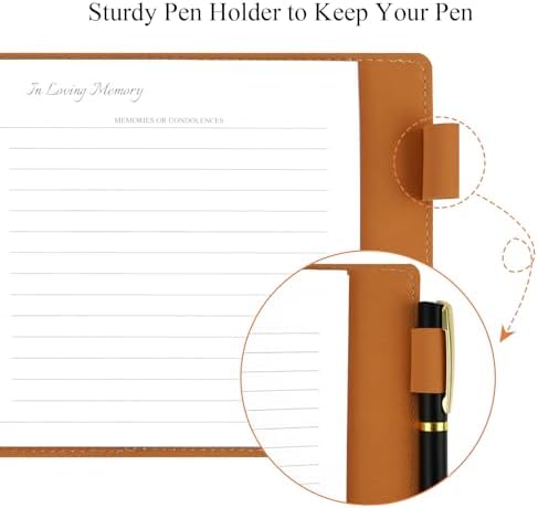 Dapsang Black Leather Funeral Guest Book with Pen 120 Pages Loose Leaf