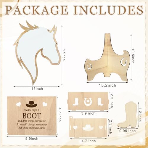 Western Cowboy Wedding Guest Book Drop Box with 100 Boot Wood Slices