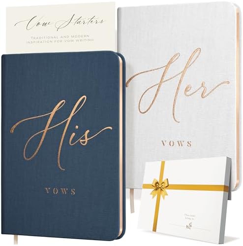 ARTESORI His and Hers Vow Books - White Navy Linen Wedding Set