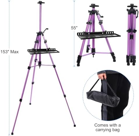 PATIKIL Artist Easel Stand with Detachable Tray Adjustable Height 20-61 Inches Purple