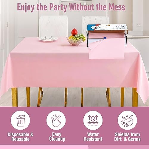 Clearly Elegant PINK Disposable Plastic Tablecloth Roll 54x108 Inches