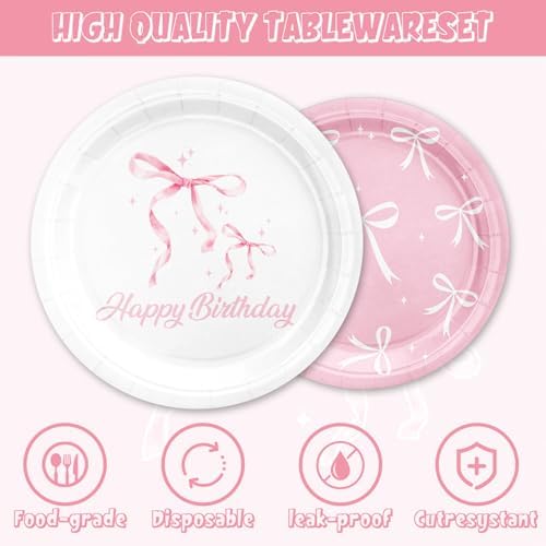 Pink and White Bow Party Tableware Set for 20 Guests