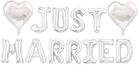Just Married Balloon Banner - Silver Kit 16 Inch Wedding Decorations