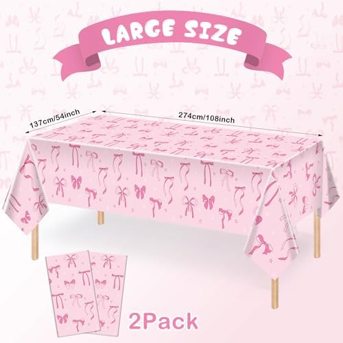 Pedel 2 Pcs Pink Bow Tablecloth for Birthday Parties
