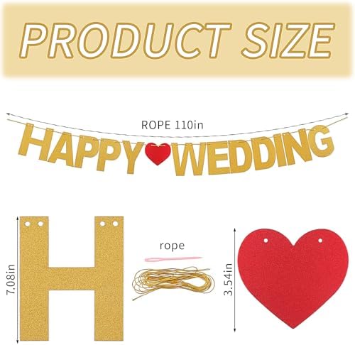 Totelux Gold Glitter Wedding Banner with Heart Design