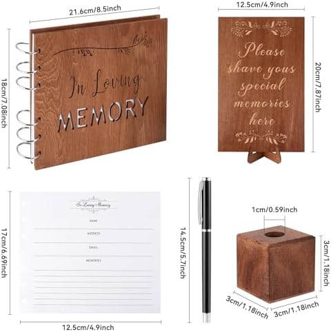 Lynnmall Wooden Funeral Guest Book with Table Sign and Pen
