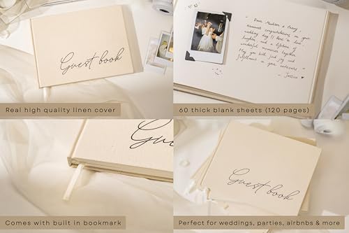 Cream Guest Book - 95x7 Linen Hardcover for Events