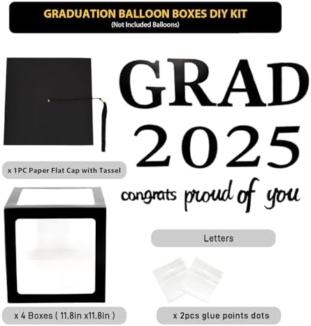 2025 Graduation Decorations Balloon Boxes with Cap Topper Kit