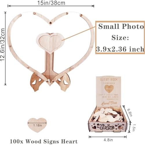 Heart Wedding Guest Book Set with 100 Wooden Hearts and Drop Box
