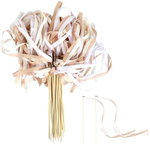 200 Pieces Ribbon Wedding Wand Sticks with Bells