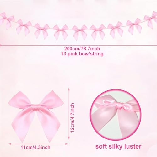 Pink Bow Banner Garland 2 Strings with 13 Pink Bows Each