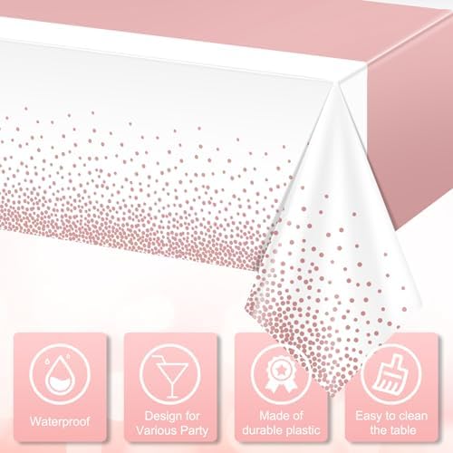 1Pcs White and Rose Gold Tablecloth Party Decorations