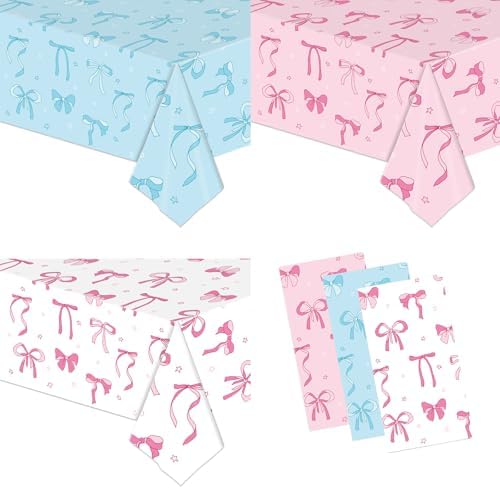 3 Pcs Bow Tablecloth Pink White Blue 54x108in