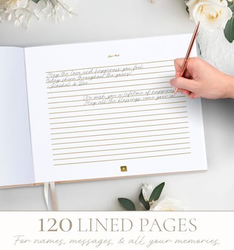 One Golden Elegant Wedding Guest Book with Pen