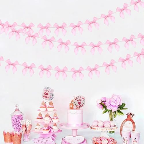 Pink Bow Banner Garland 2 Strings with 13 Pink Bows Each